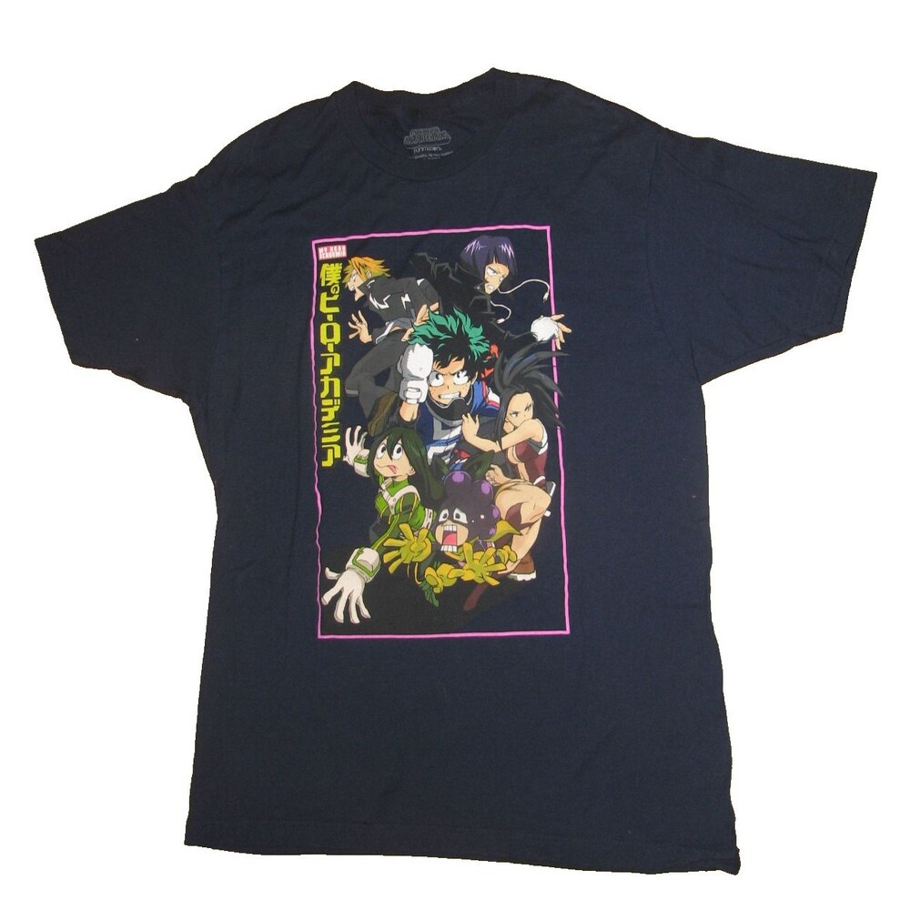 My Hero Academia Men's Graphic T-shirt Size L Large Navy Blue Anime
